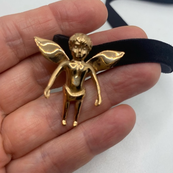 Vintage Guardian Angel Cherub Velvet Choker Necklace - Picture 8 of 10